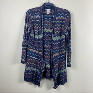 chico's navy multi color cardigan sweater, size 2(12)